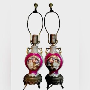 Pair of Antique duBarry of France Porcelain Table Lamps